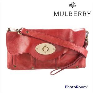 MULBERRY RED LEATHER CONVERTIBLE CROSSBODY & POUCH BAG